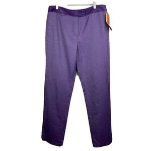 Rena Lange Purple Pants 14 Leather Trim Trousers